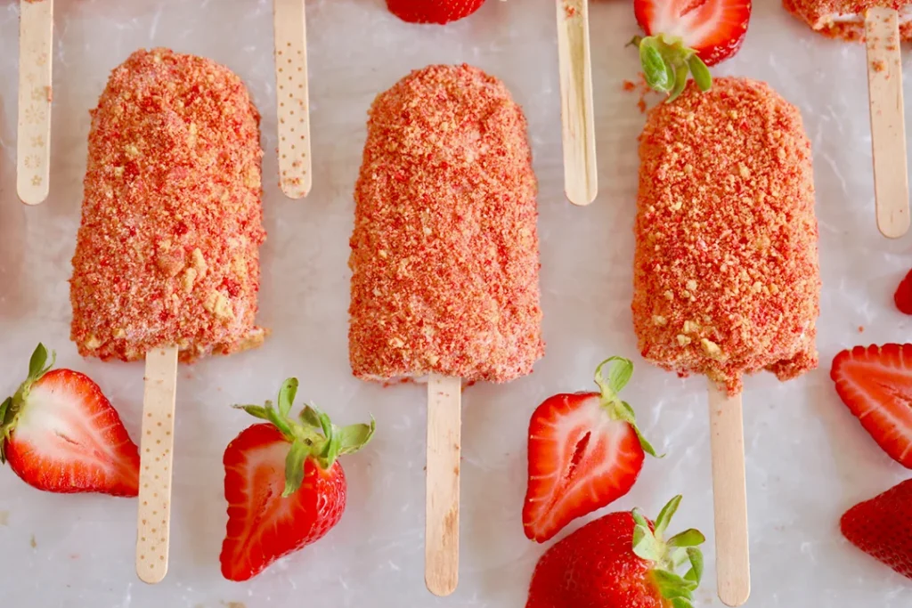 Homemade Strawberry Shortcake Ice Cream Bars.